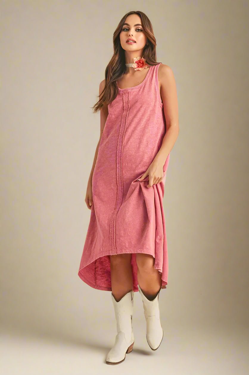 AEMI+CO - Rosewood Washed Sleeveless Hi - Low Midi Dress