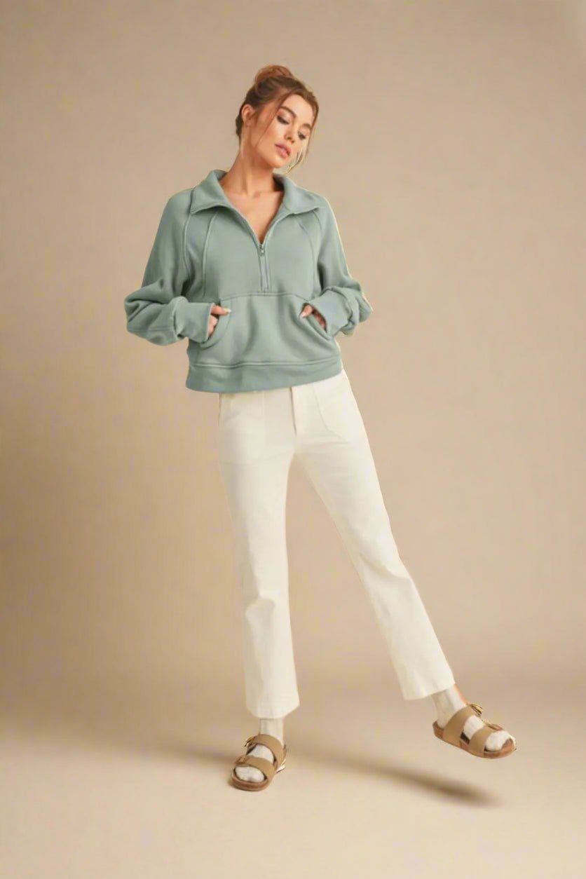 AEMI+CO - Sage Fleece Quarter - Zip Pullover