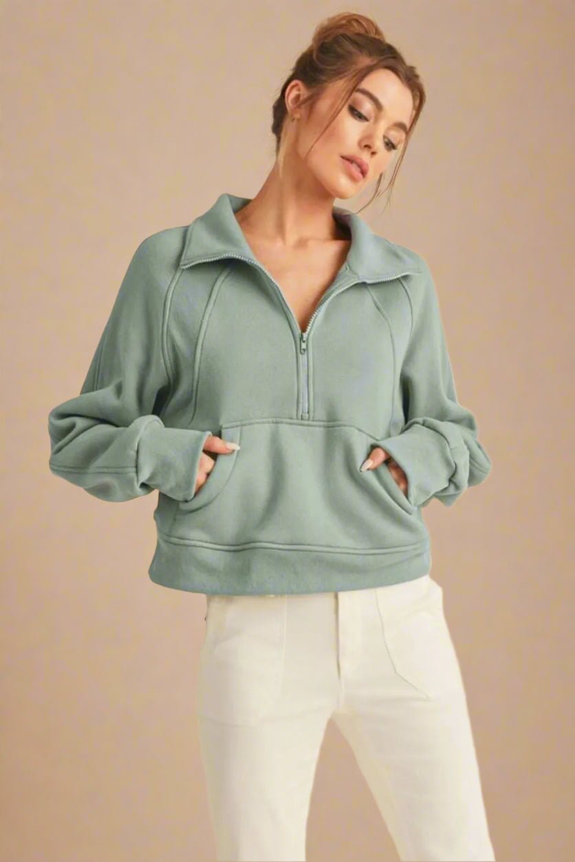 AEMI+CO - Sage Fleece Quarter - Zip Pullover