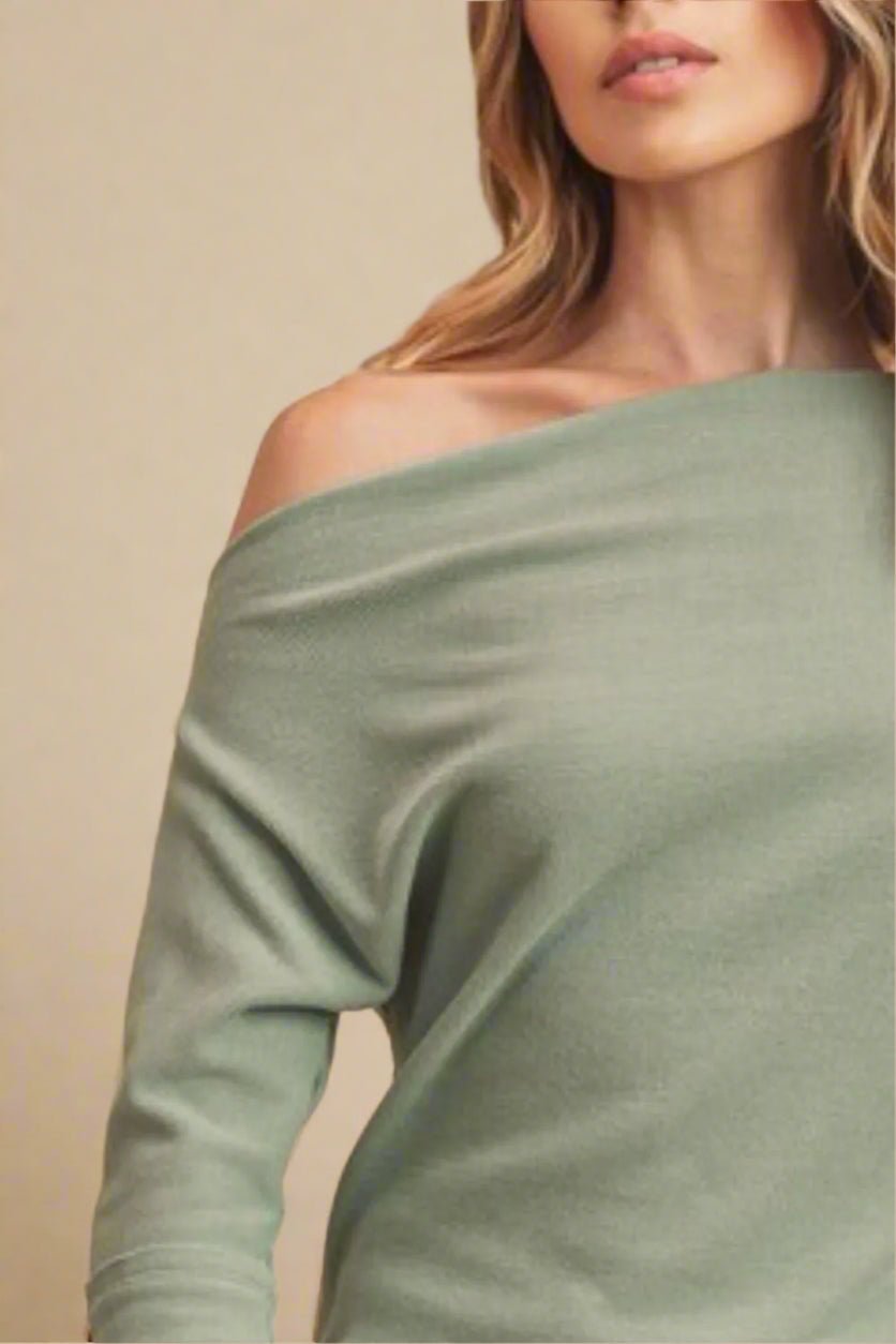 AEMI+CO - Sage Off - Shoulder Knit Top