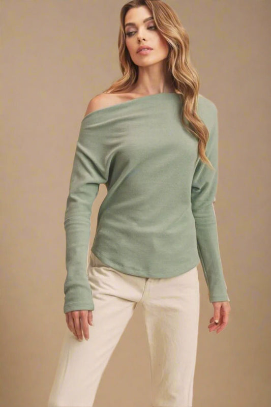 AEMI+CO - Sage Off - Shoulder Knit Top