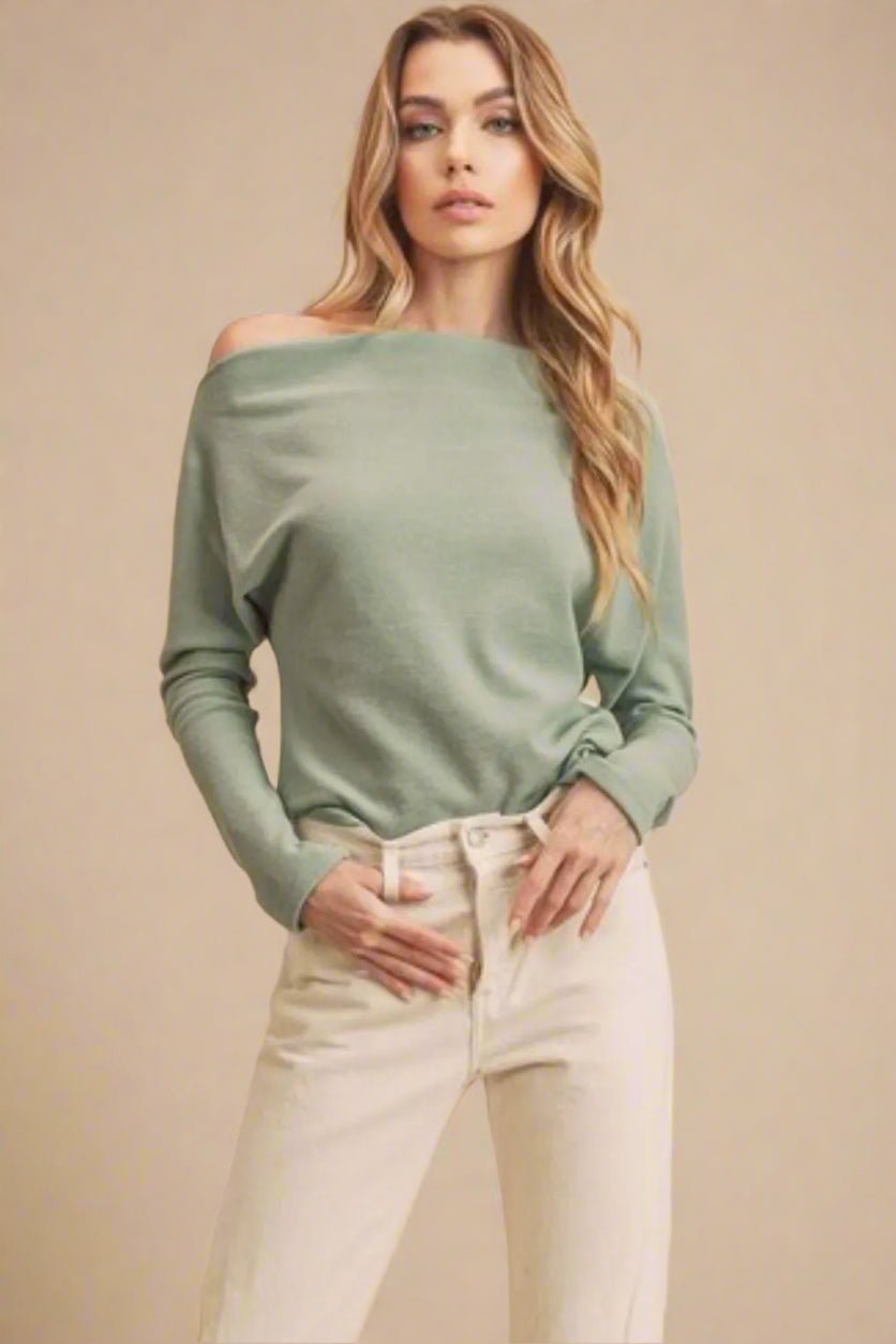 AEMI+CO - Sage Off - Shoulder Knit Top