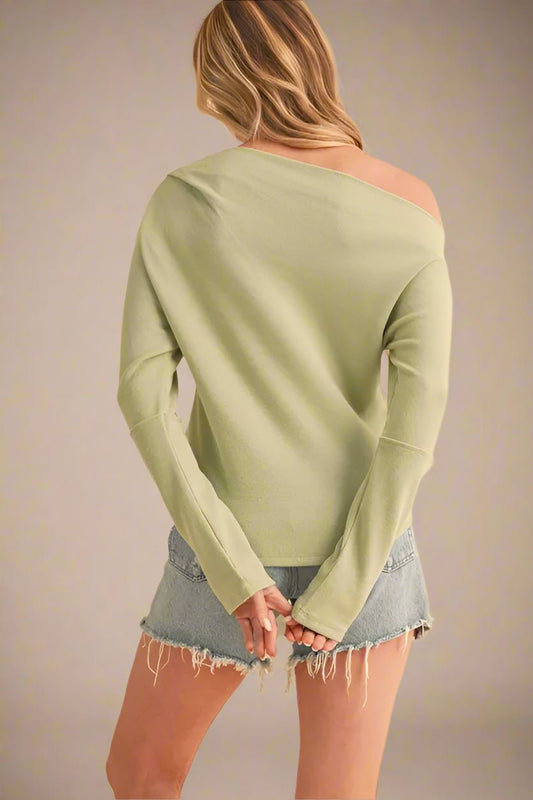 AEMI+CO - Sage Off - Shoulder Knit Top