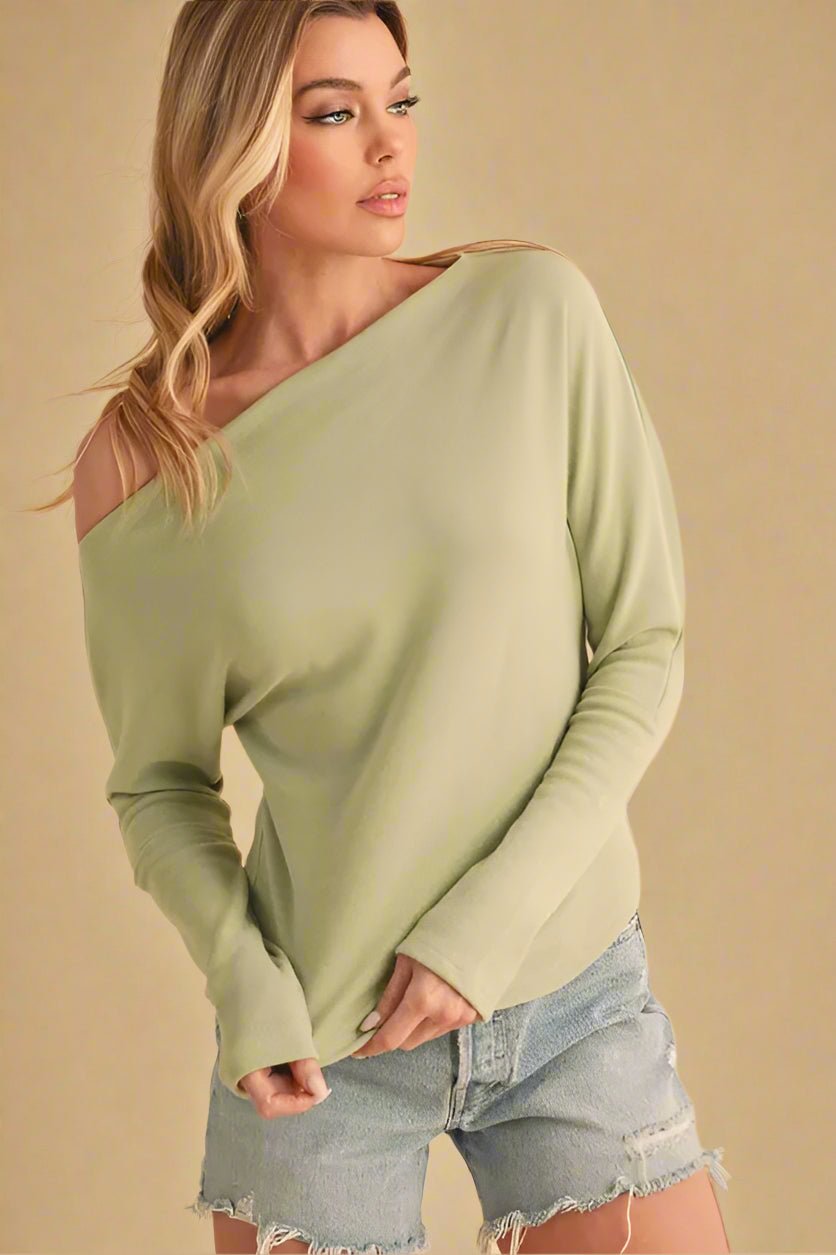 AEMI+CO - Sage Off - Shoulder Knit Top