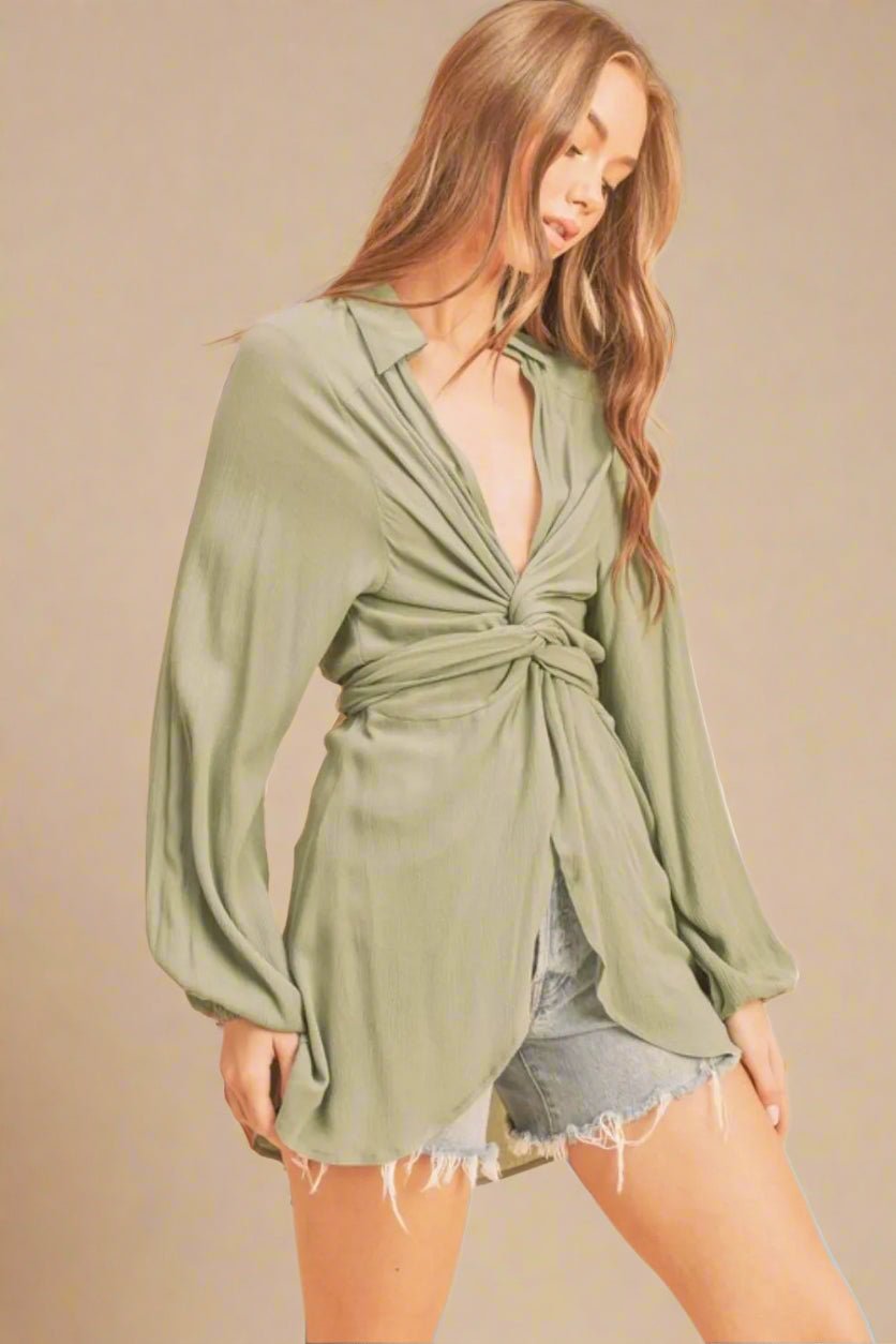 AEMI+CO - Sage Twist Front Tunic Blouse