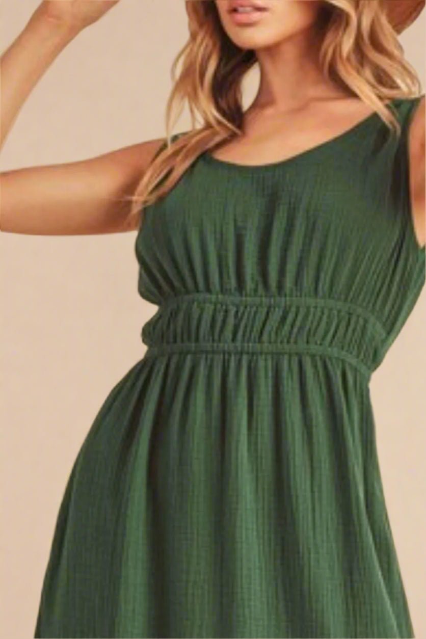 AEMI+CO - Sagewood Smocked Waist Midi Dress