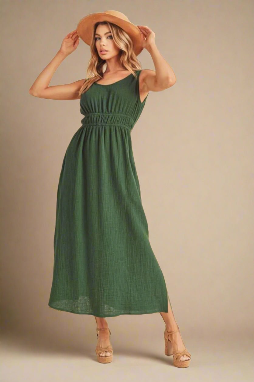 AEMI+CO - Sagewood Smocked Waist Midi Dress