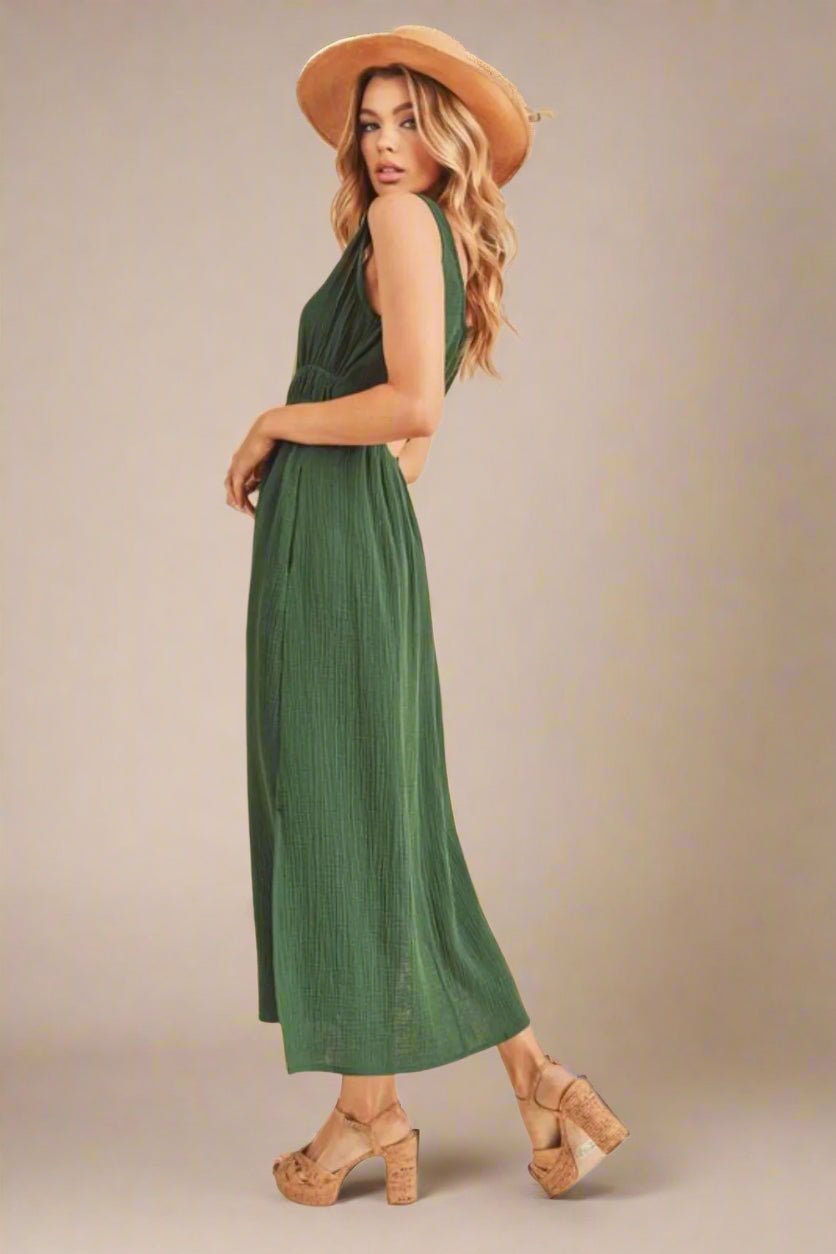 AEMI+CO - Sagewood Smocked Waist Midi Dress