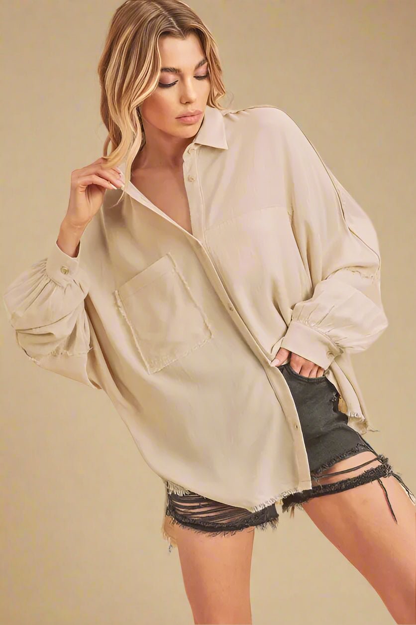 AEMI+CO - Sand Beige Oversized Button - Up Shirt