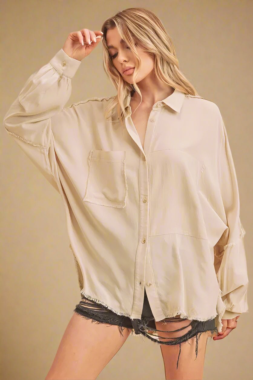 AEMI+CO - Sand Beige Oversized Button - Up Shirt