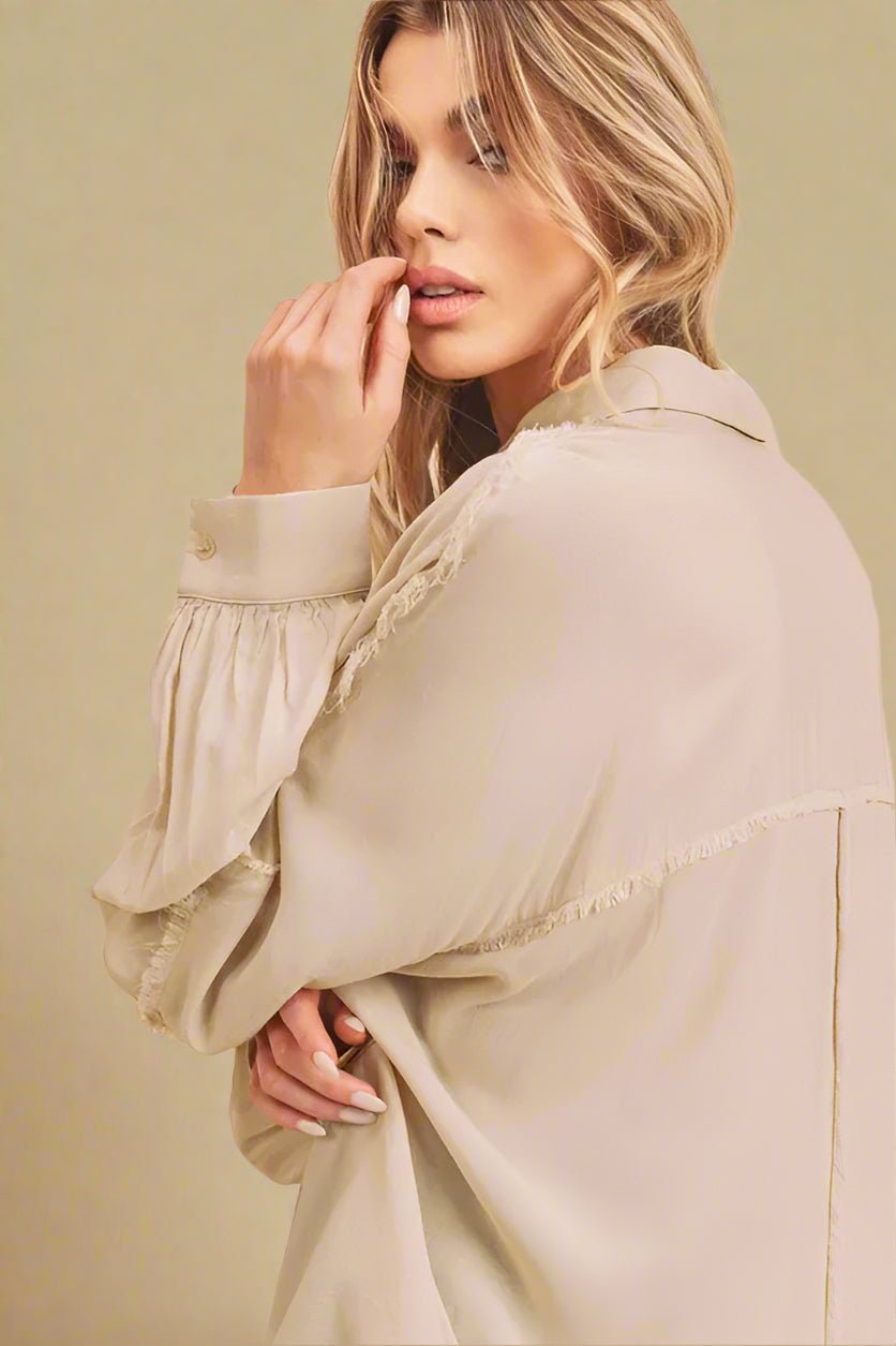 AEMI+CO - Sand Beige Oversized Button - Up Shirt