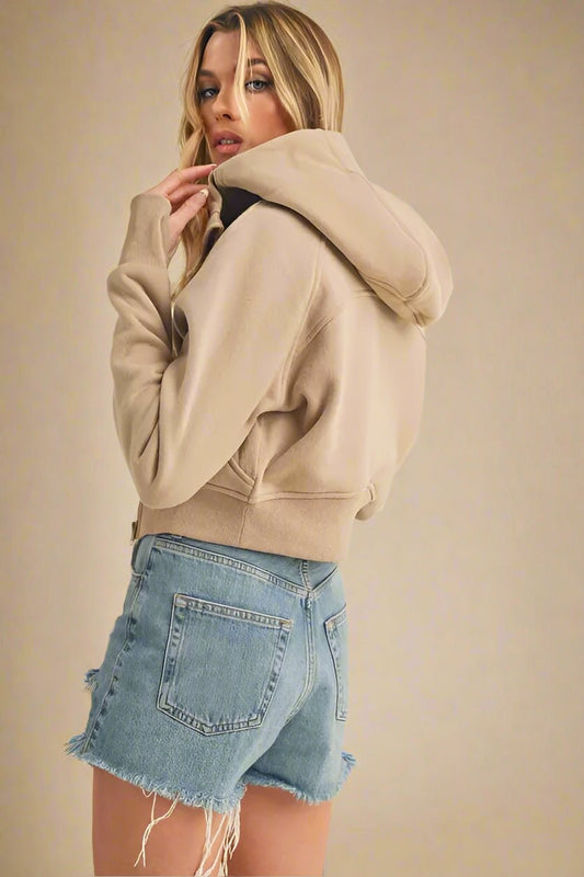 AEMI+CO - Sandstone Cropped Zip Hoodie