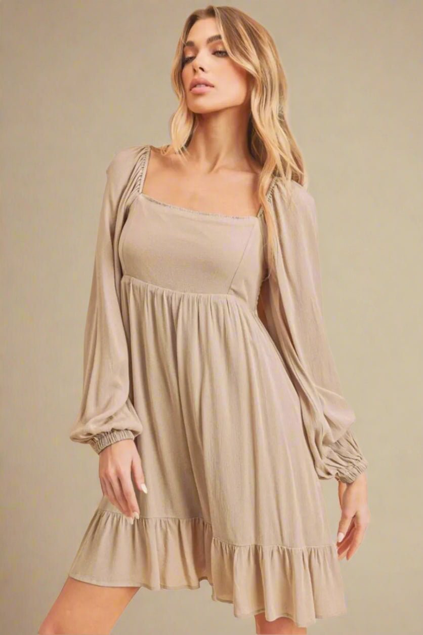 AEMI+CO - Sandstone Puff Sleeve Babydoll Mini Dress