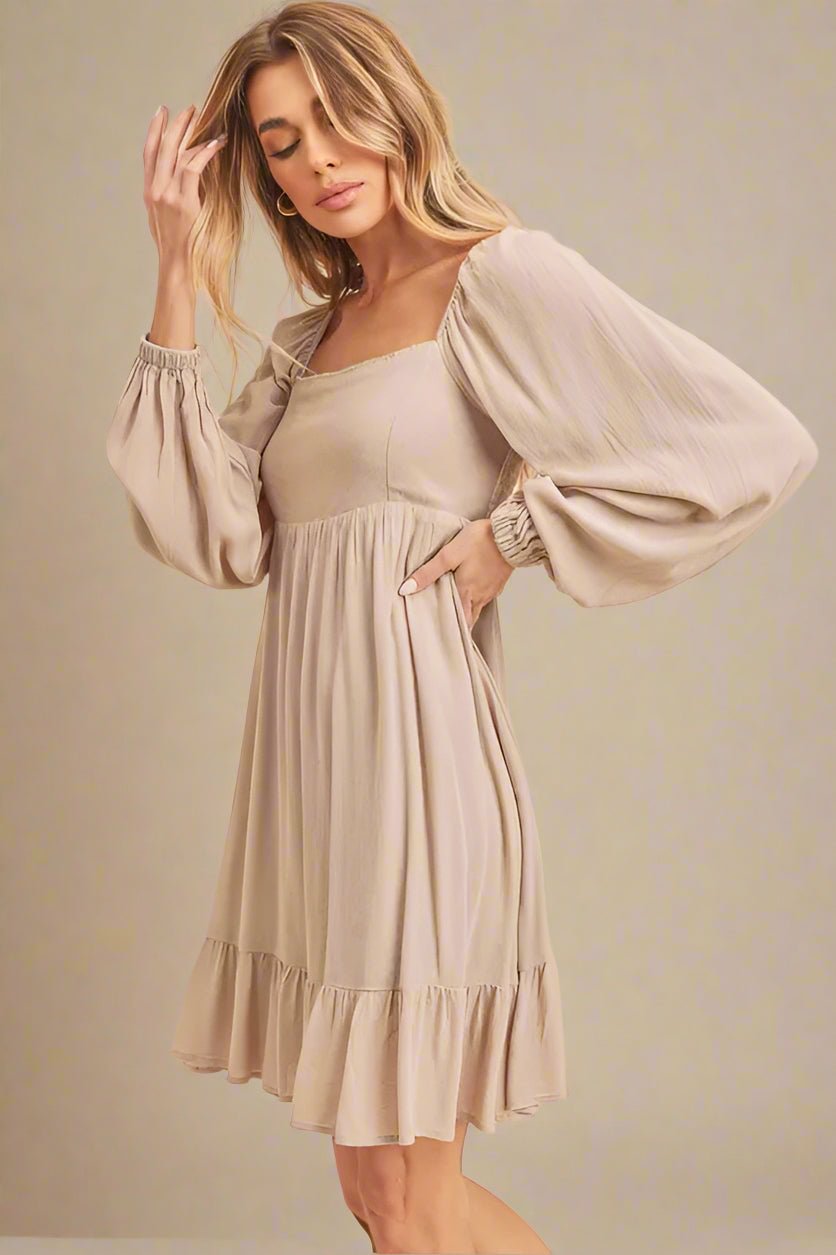 AEMI+CO - Sandstone Puff Sleeve Babydoll Mini Dress