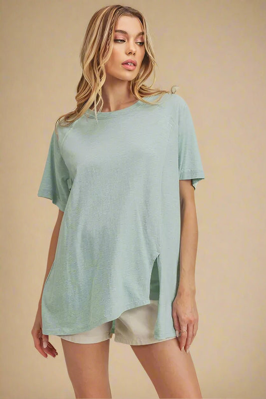 AEMI+CO - Seafoam Side Slit Tee