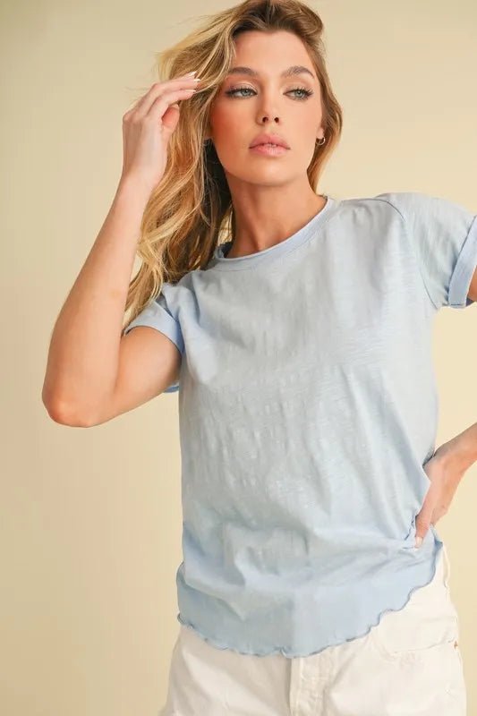 AEMI+CO - Sky Blue Lettuce Hem Tee