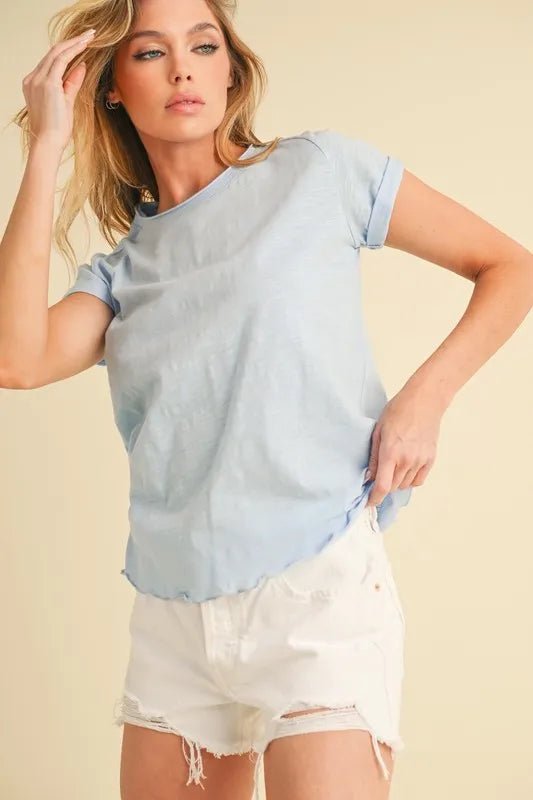 AEMI+CO - Sky Blue Lettuce Hem Tee