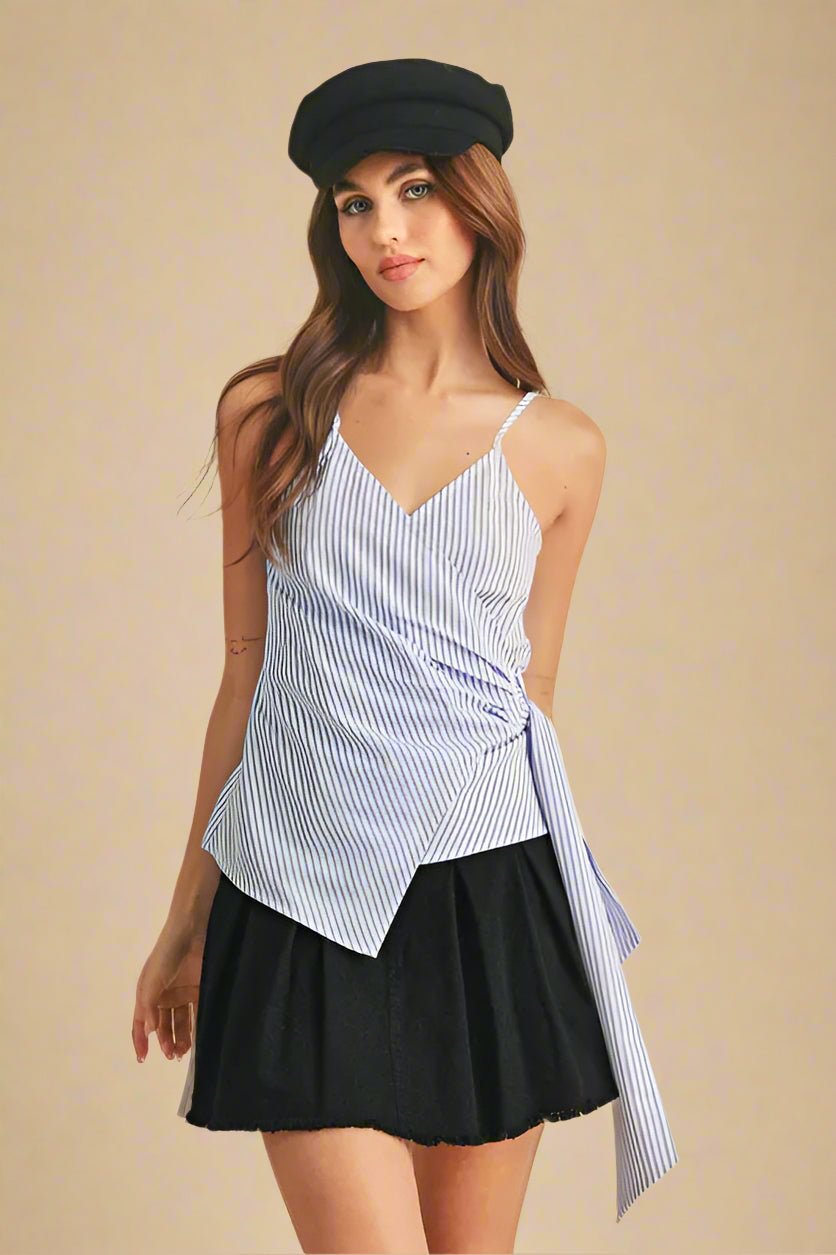 AEMI+CO - Sky Blue Stripe Wrap Tie Tank