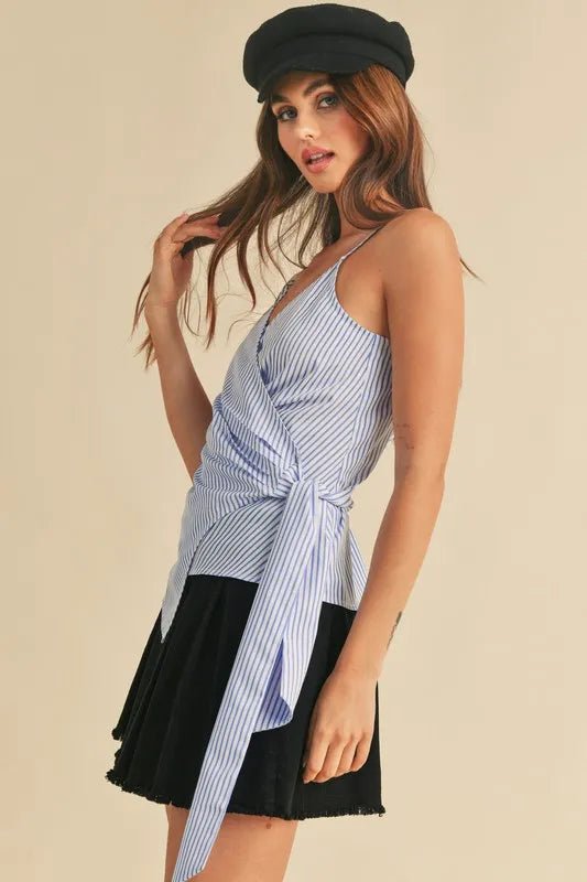 AEMI+CO - Sky Blue Stripe Wrap Tie Tank