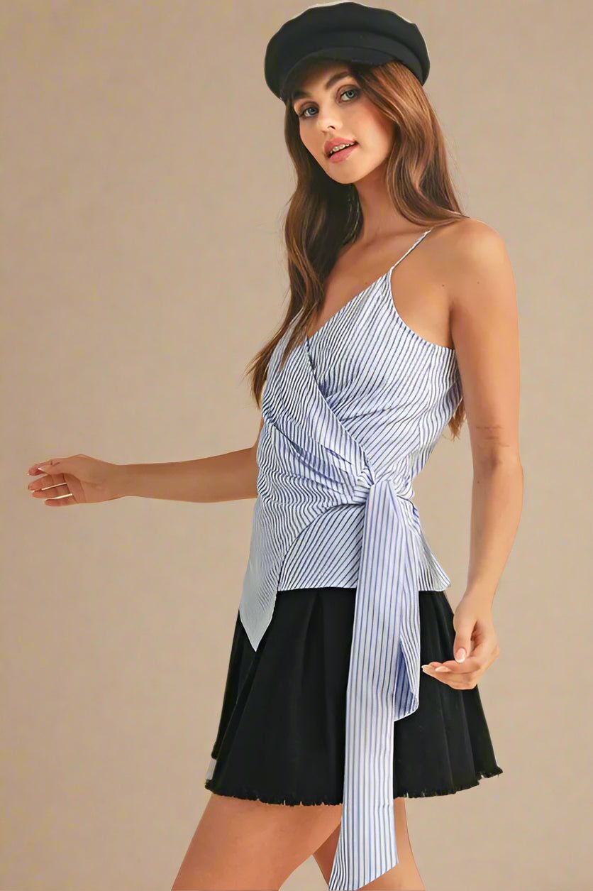 AEMI+CO - Sky Blue Stripe Wrap Tie Tank