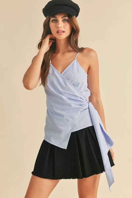 AEMI+CO - Sky Blue Stripe Wrap Tie Tank