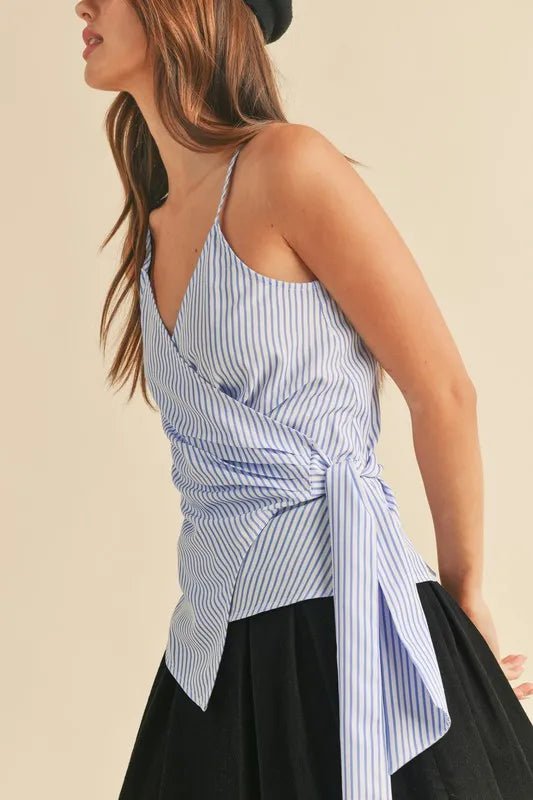 AEMI+CO - Sky Blue Stripe Wrap Tie Tank