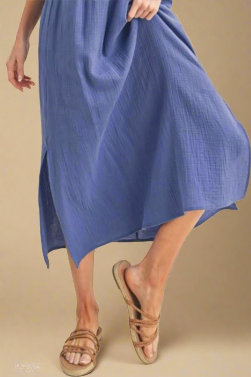 AEMI+CO - Slate Blue Smocked Waist Midi Dress