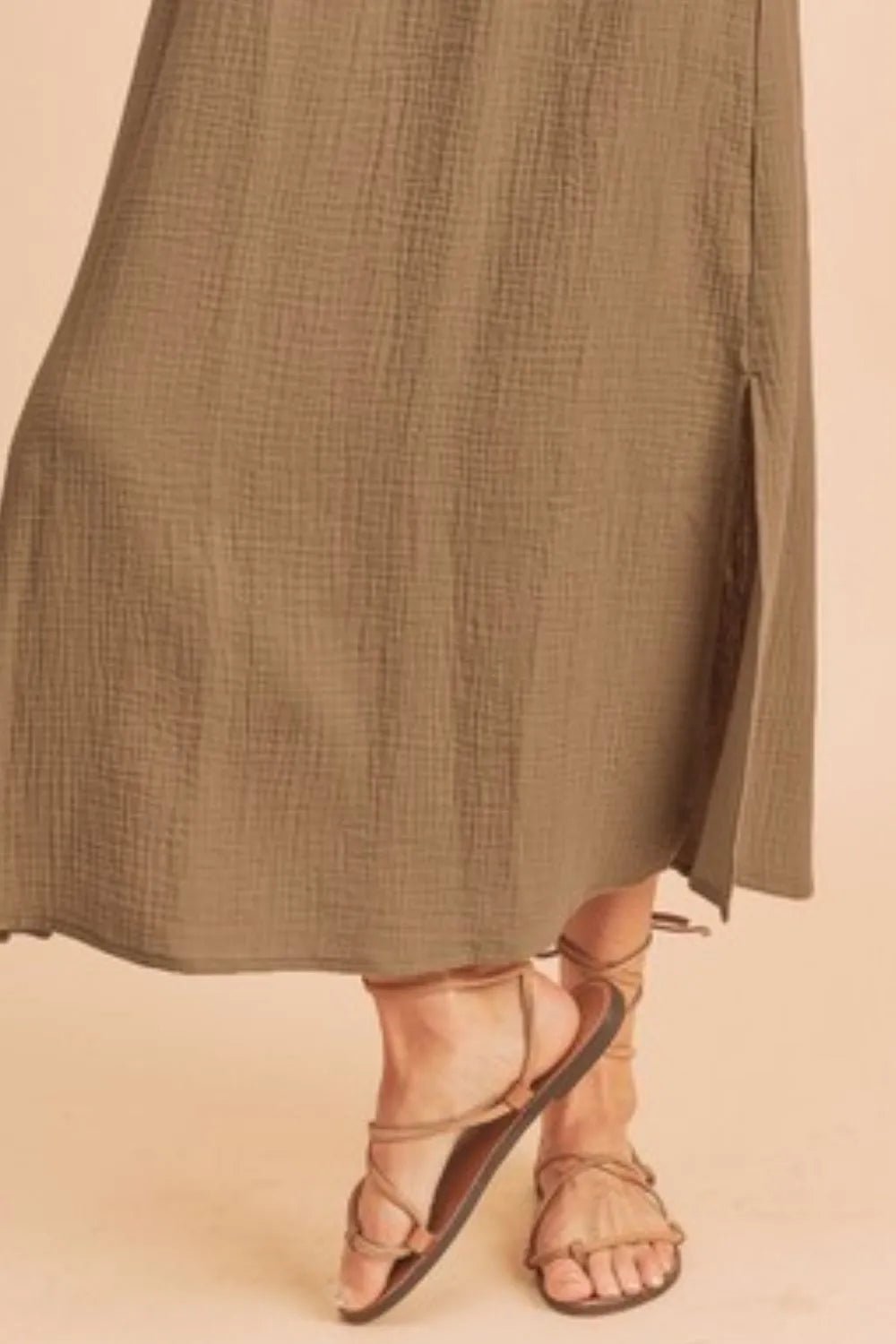 AEMI+CO - Taupe Smocked Waist Midi Dress