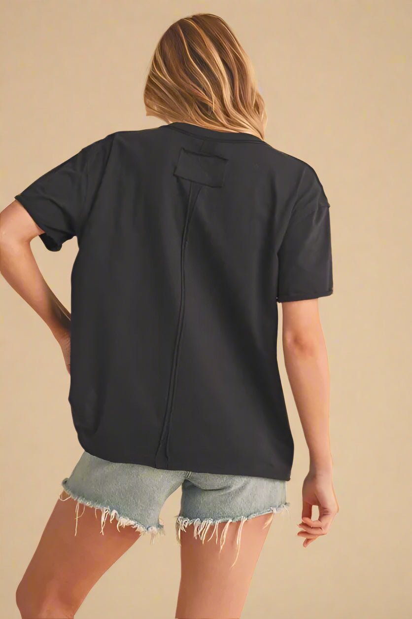 AEMI+CO - Washed Black Cotton V - Neck Tee