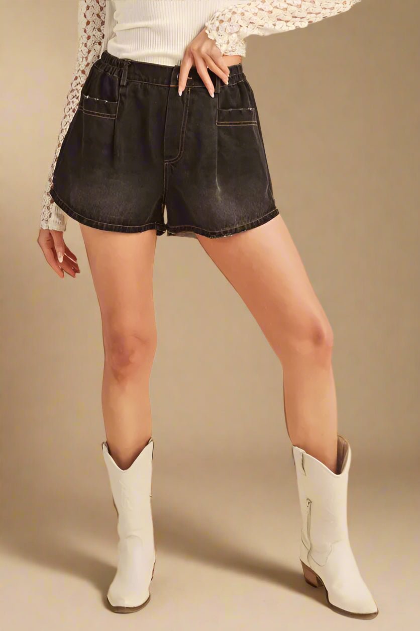 AEMI+CO - Washed Black Denim Shorts