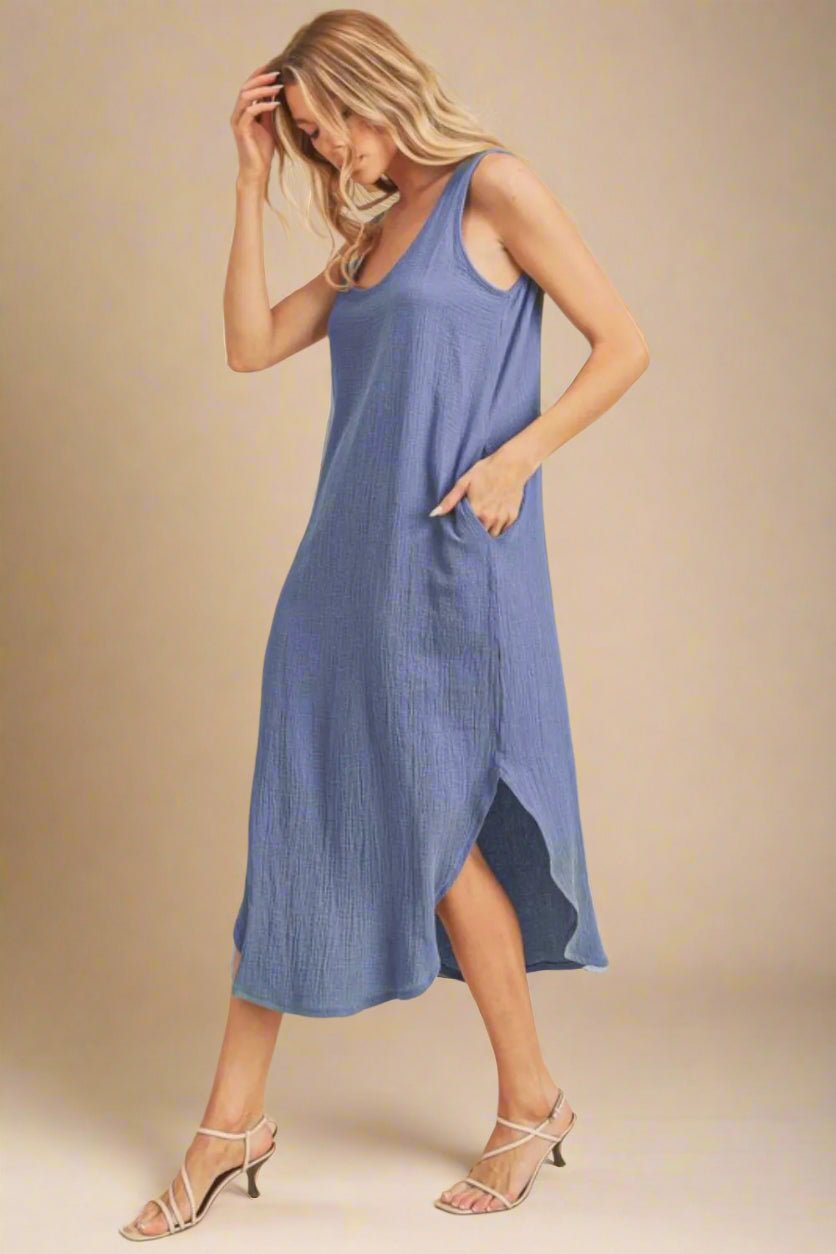 AEMI+CO - Washed Blue Gauze Midi Dress