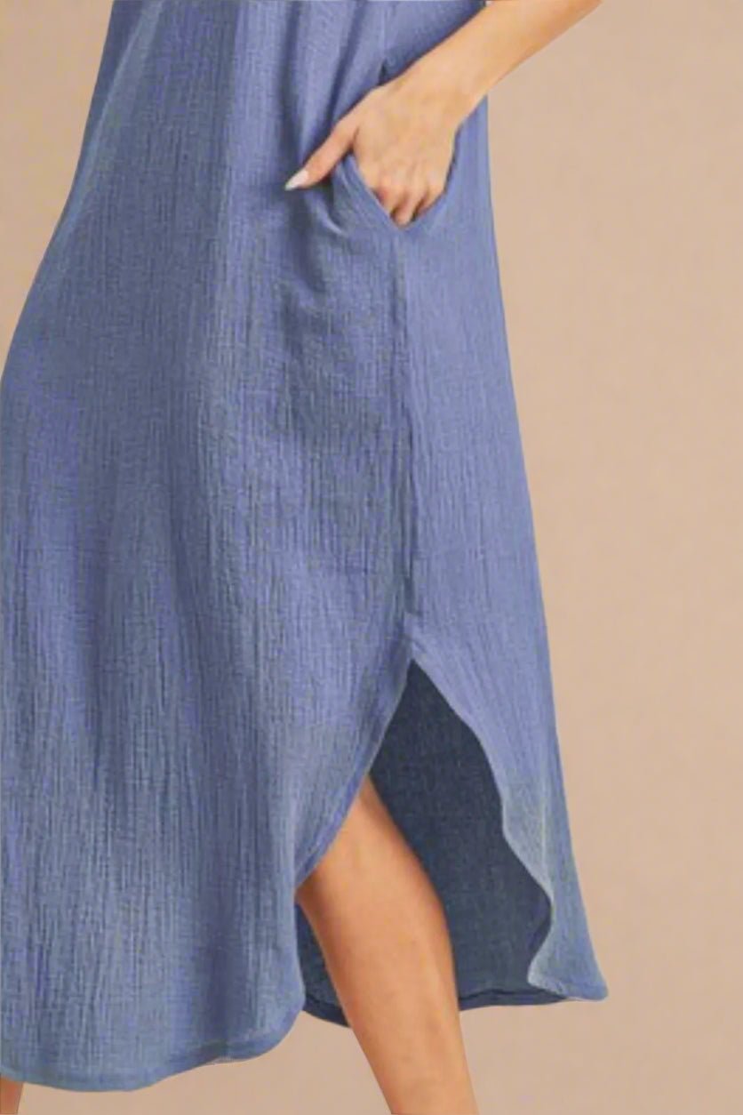 AEMI+CO - Washed Blue Gauze Midi Dress