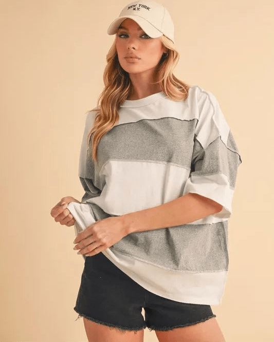 AEMI+CO - Washed Gray & White Colorblock Oversized Tee