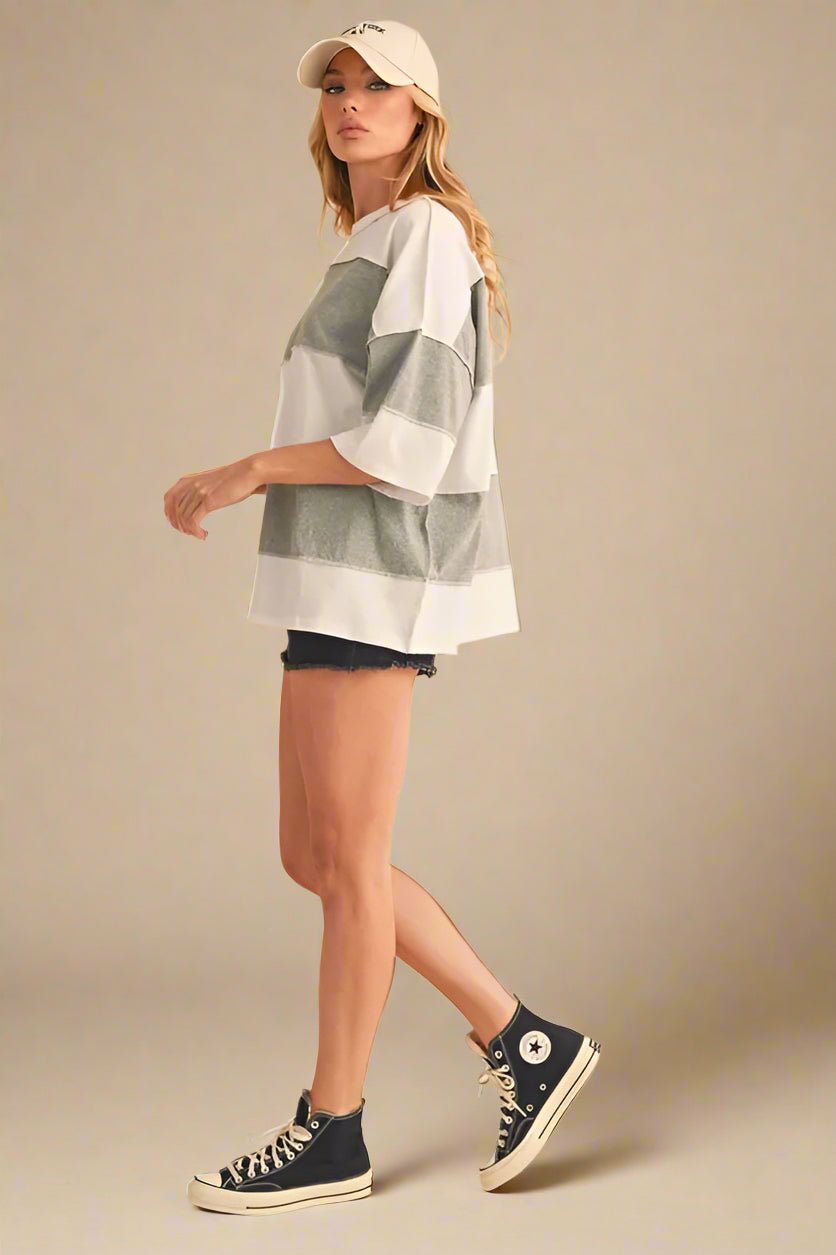 AEMI+CO - Washed Gray & White Colorblock Oversized Tee