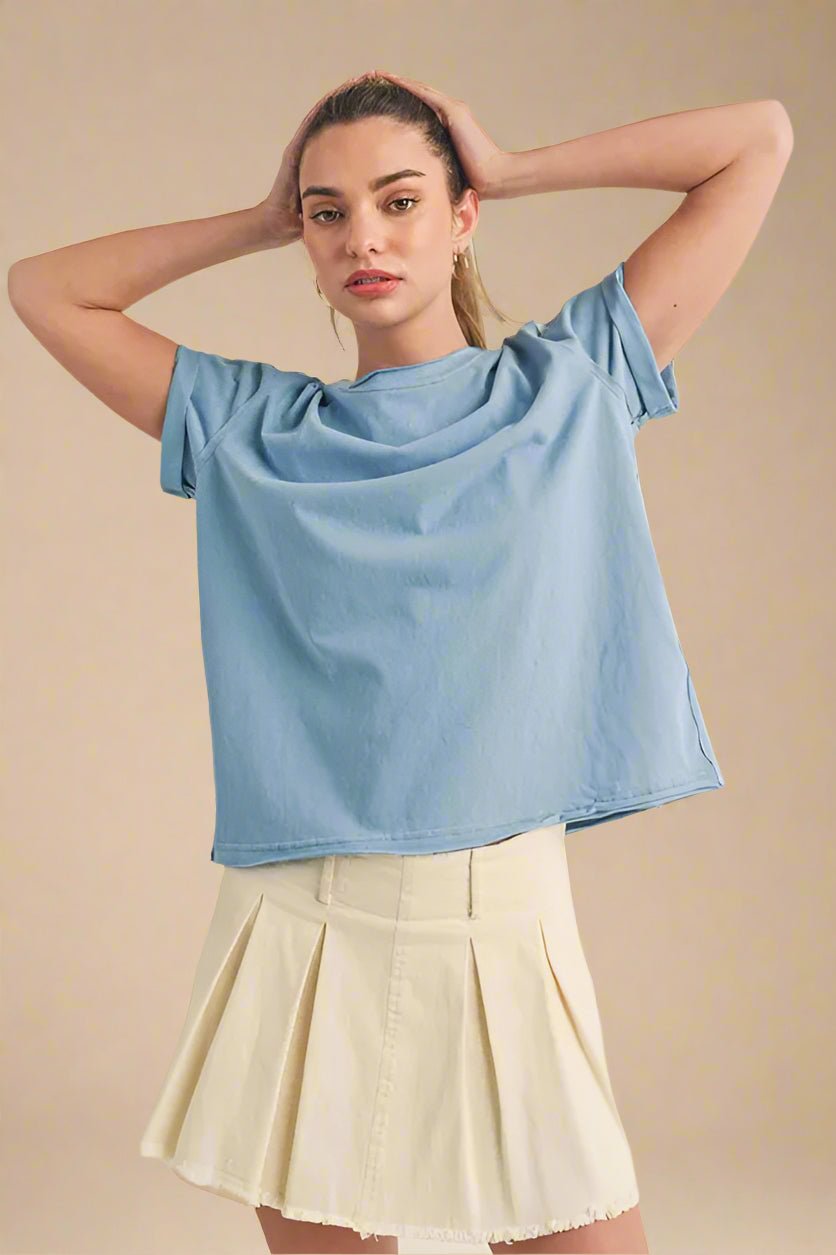 AEMI+CO - Washed Sky Blue Rolled Sleeve Tee