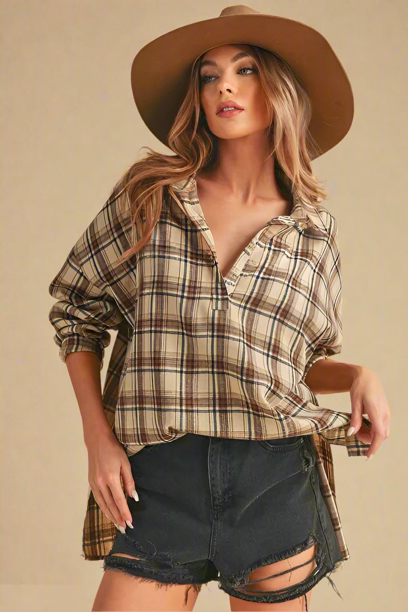 AEMI+CO - Wheat Plaid Popover Flannel