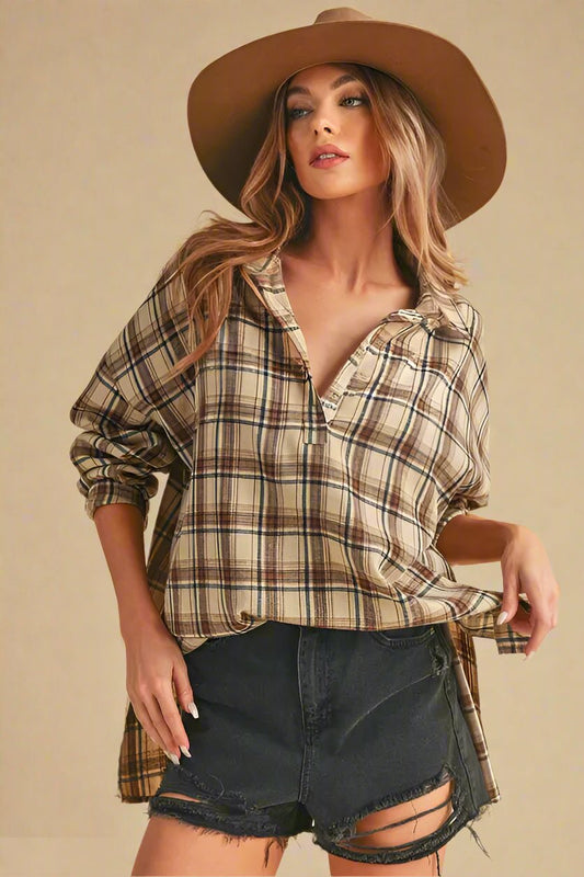 AEMI+CO - Wheat Plaid Popover Flannel