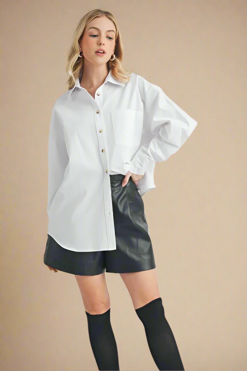 AEMI+CO - White Button - Up Poplin Shirt