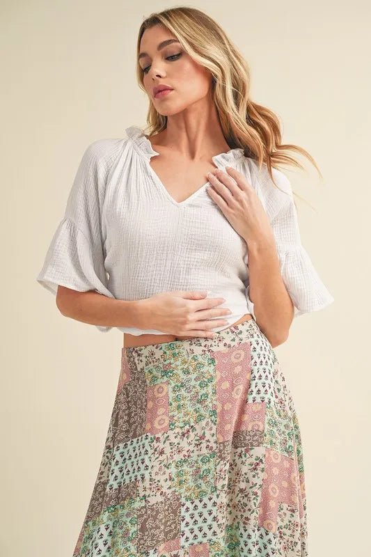 AEMI+CO - White Gauze Flutter Sleeve Top
