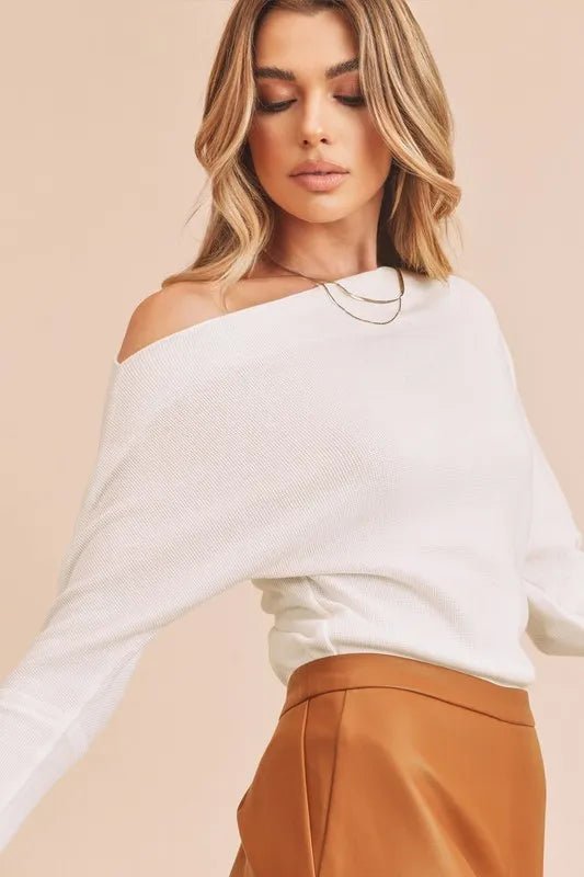 AEMI+CO - White Off - Shoulder Knit Top