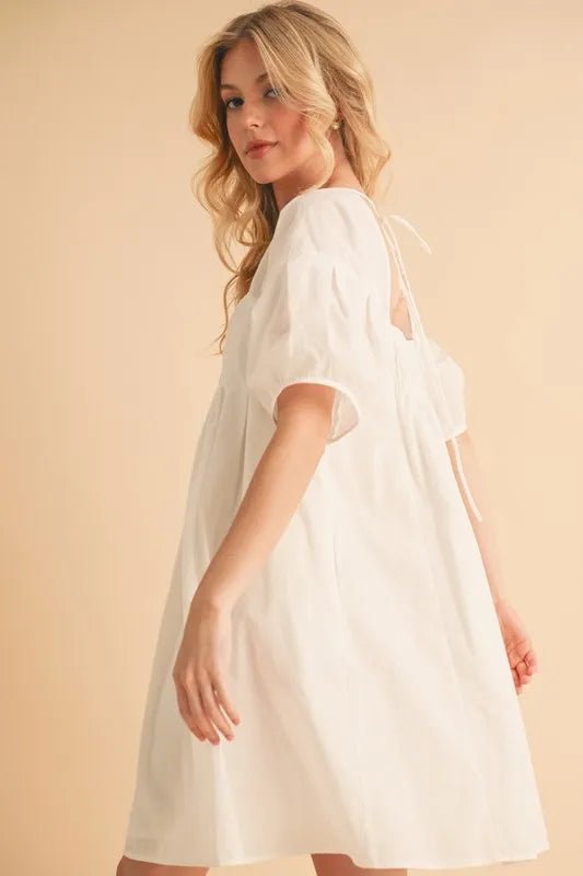 AEMI+CO - White Square Neck Babydoll Mini Dress