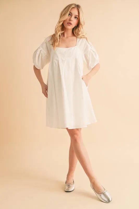 AEMI+CO - White Square Neck Babydoll Mini Dress