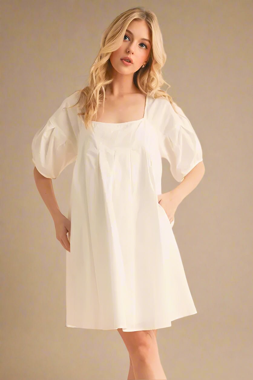 AEMI+CO - White Square Neck Babydoll Mini Dress