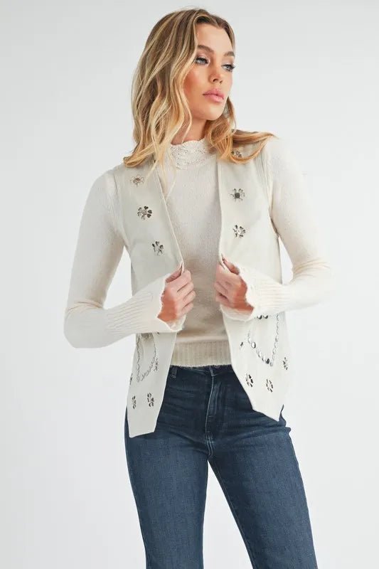 AEMI+CO - White Studded Vest with Heart Detail