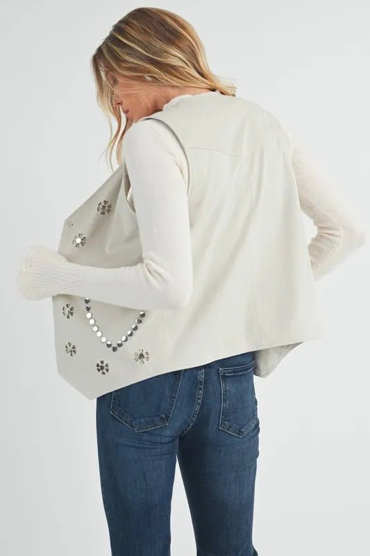 AEMI+CO - White Studded Vest with Heart Detail
