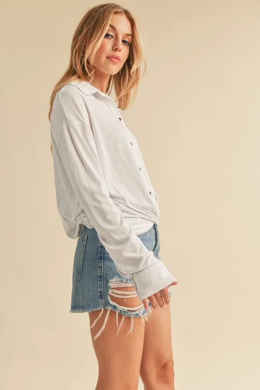 AEMI+CO - White Twist Front Button - Up Top