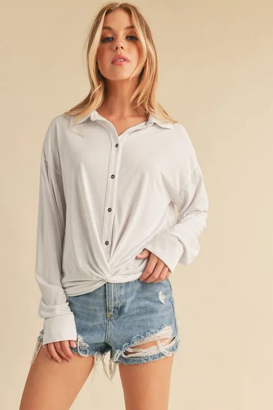 AEMI+CO - White Twist Front Button - Up Top