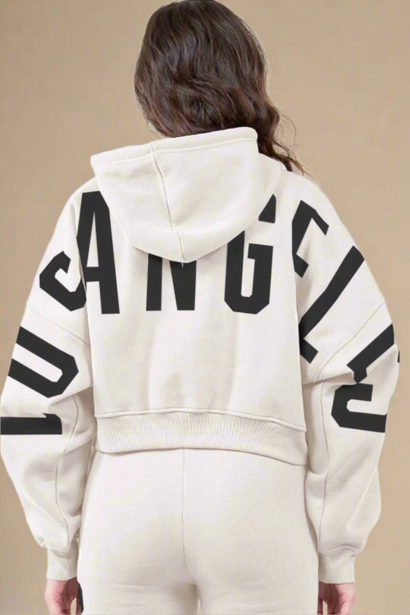 American Bazi - Beige Los Angeles Cropped Hoodie