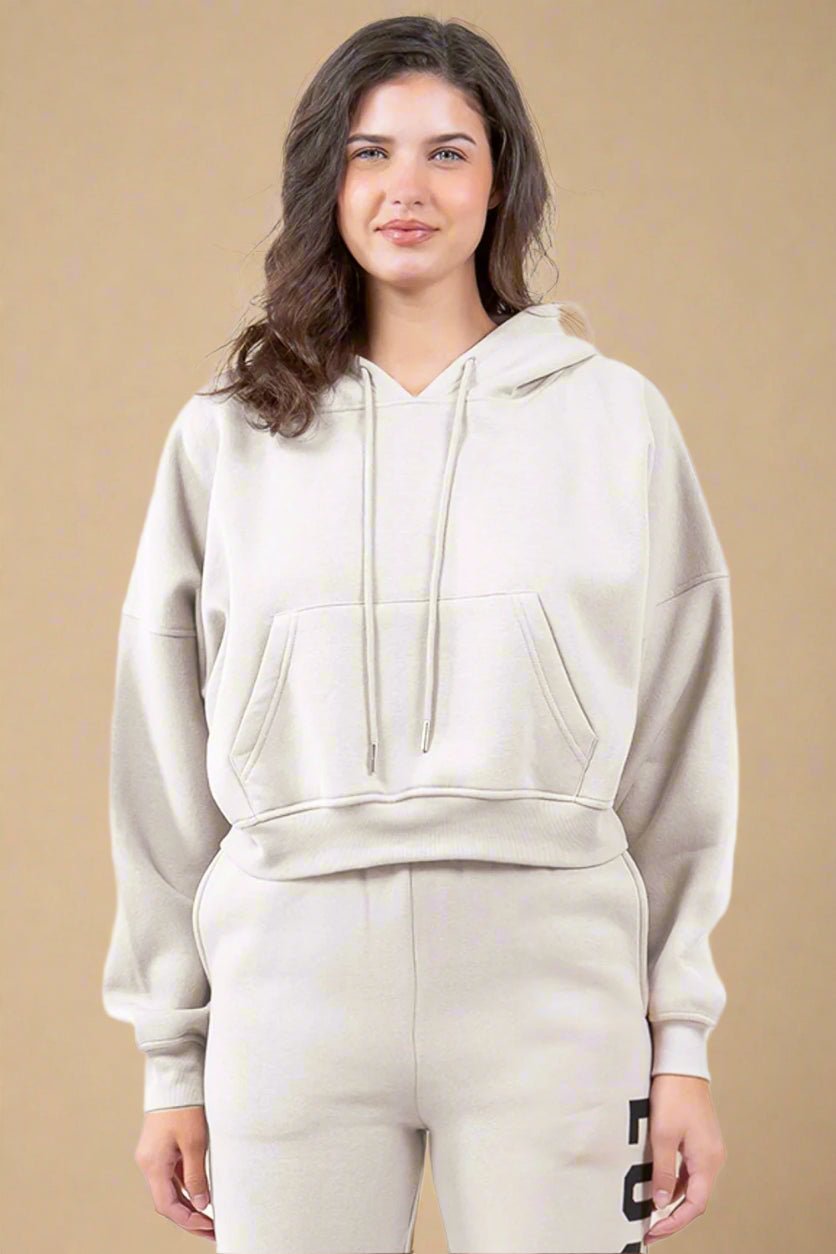 American Bazi - Beige Los Angeles Cropped Hoodie
