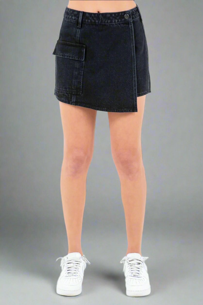 American Bazi - Black Cargo Pocket Denim Mini Skort